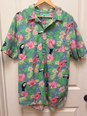 Chubbies The Nutter Birds of Paradise Short Sleeve Half Button Shirt Size L